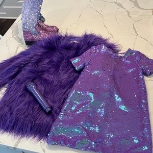 Taylor swift Purple Sequin Dress and Faux Fur Coat Set